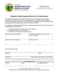 &quot;Request to Split Assessed Parcel for Condominiums&quot; - County of San Mateo, California
