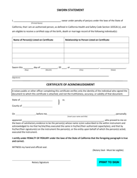 Application for Certified Copy of Marriage Record - County of San Mateo, California, Page 2