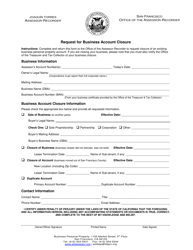 &quot;Request for Business Account Closure&quot; - City and County of San Francisco, California