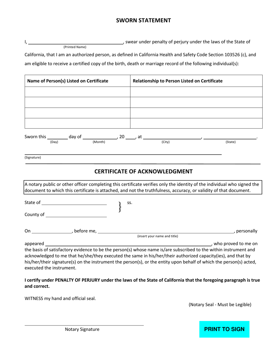 Application for Certified Copy of Death Record - County of San Mateo, California, Page 2