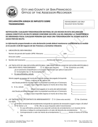Document preview: Declaracion Jurada De Impuesto Sobre Transmisiones - City and County of San Francisco, California (Spanish)
