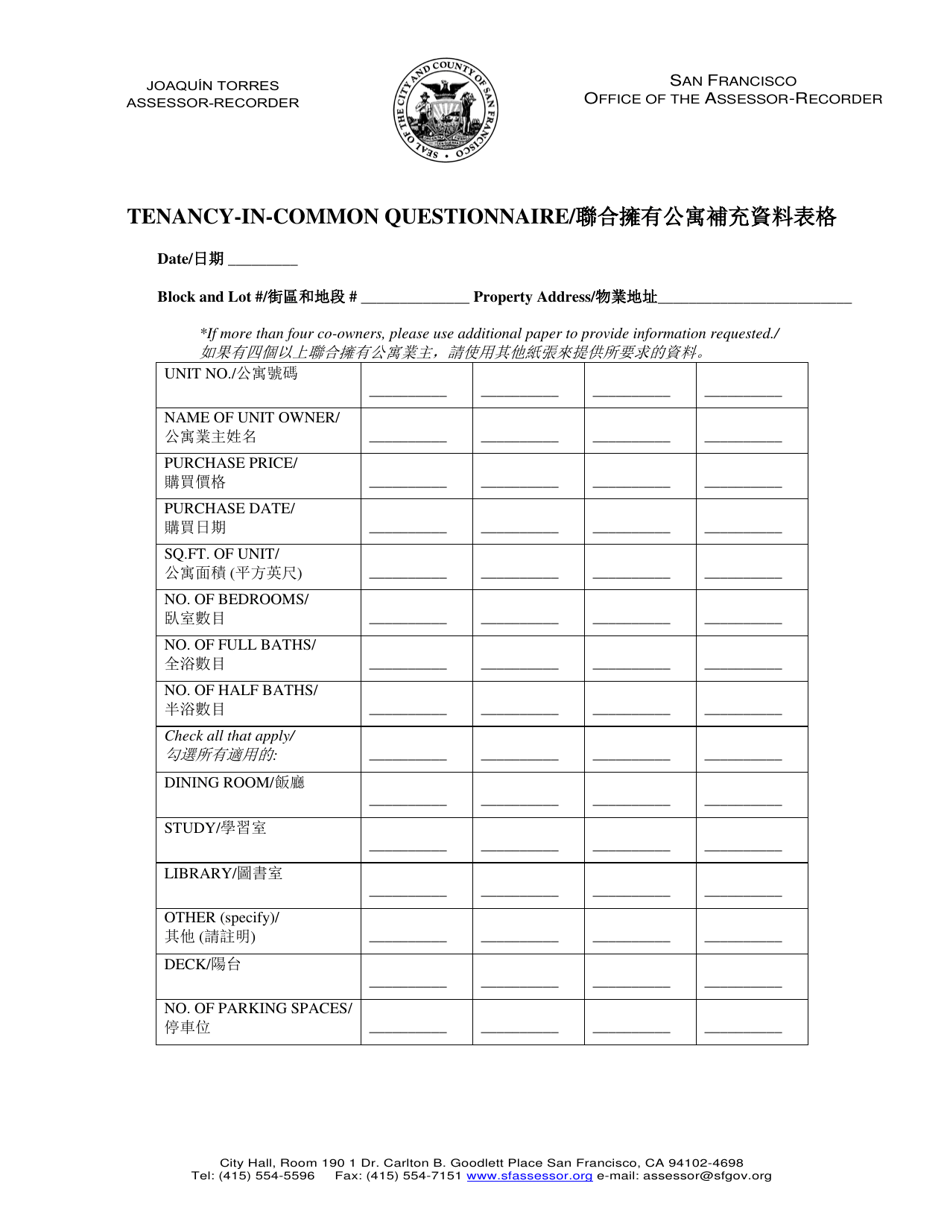 Request for Notification of Individual Assessed Value for Tenancy-In-common Units - City and County of San Francisco, California (English / Chinese), Page 4