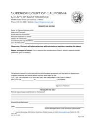 Form SFACC-003 &quot;Request for Refund&quot; - County of San Francisco, California
