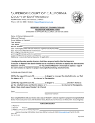 Form SFACC-001 &quot;Reporter's Certificate of Completion and Request for Disbursing Funds&quot; - County of San Francisco, California