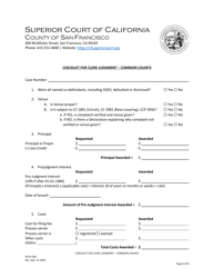 Form SFCIV-005 &quot;Checklist for Clerk Judgment - Common Counts&quot; - County of San Francisco, California
