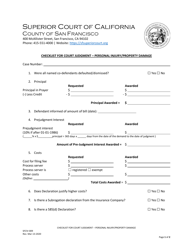 Form SFCIV-009 &quot;Checklist for Court Judgment - Personal Injury/Property Damage&quot; - County of San Francisco, California