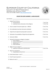 Form SFCIV-007 &quot;Checlist for Court Judgment - Claim &amp; Delivery&quot; - County of San Francisco, California