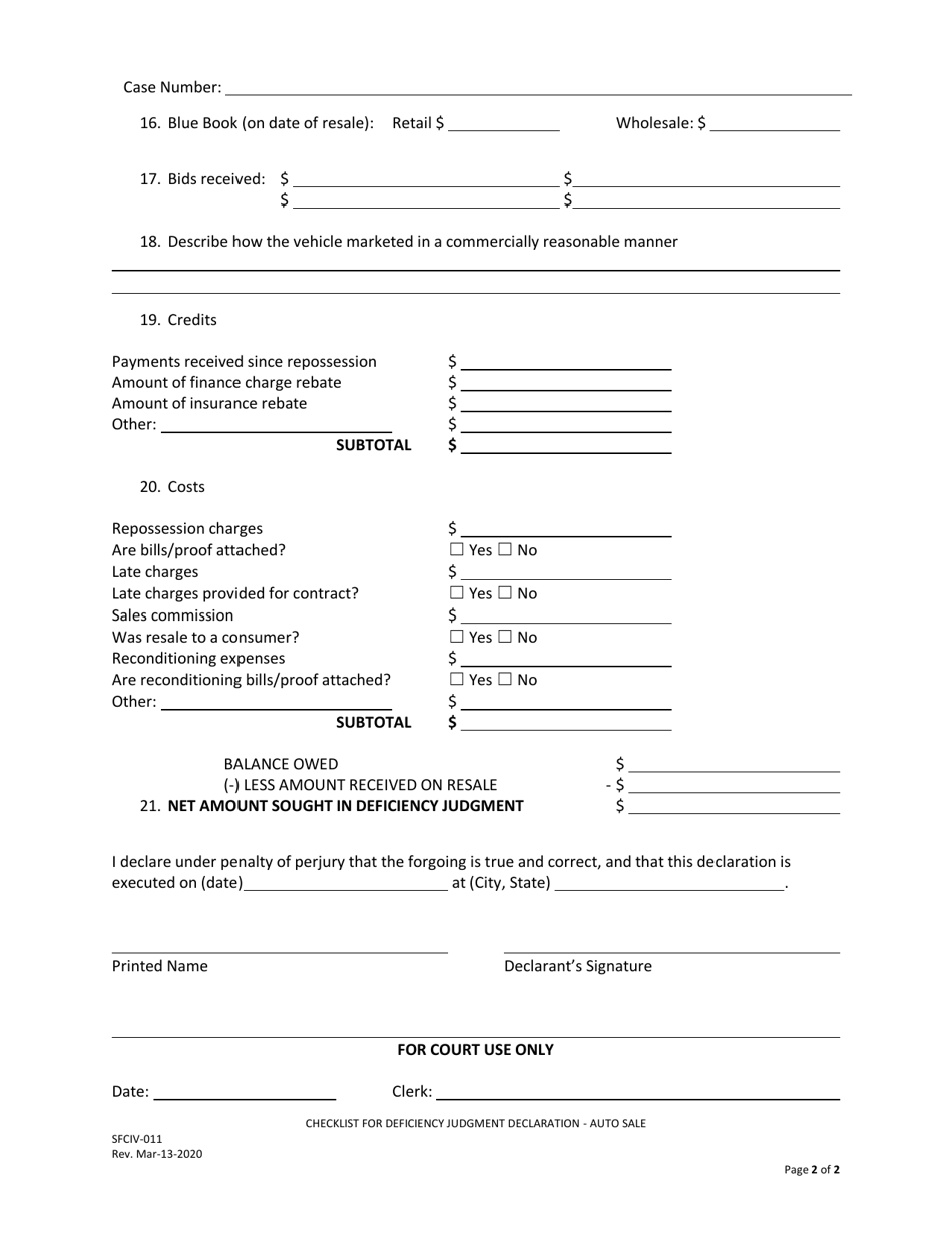 Form SFCIV-011 - Fill Out, Sign Online and Download Printable PDF ...