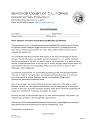 Document preview: Form SFCIV-017 Juror Questionnaire - County of San Francisco, California