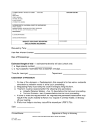 Form SFCIV-019 &quot;Request for Court Reporting or Electronic Recording&quot; - County of San Francisco, California