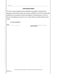 Form SFCIV-021 Stipulation and Proposed Order Re: Settlement and Retention of Jurisdiction - County of San Francisco, California, Page 3