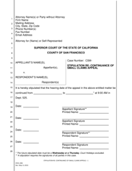 Form SFSCL-006 &quot;Stipulation Re: Continuance of Small Claims Appeal&quot; - County of San Francisco, California