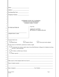 Form SFUFC-0156 Application and Order Re: Release of Adoption Records - County of San Francisco, California