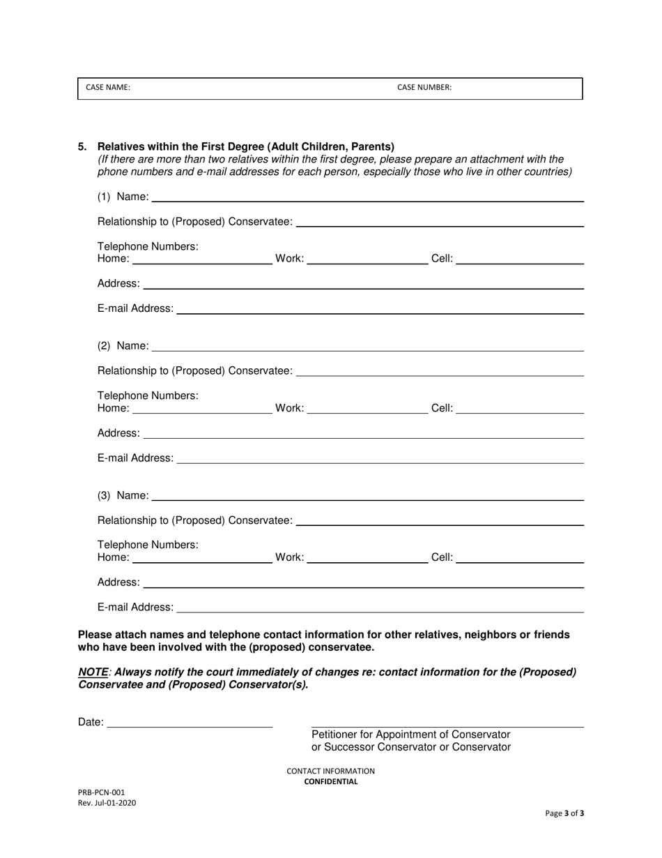 Form PRB-PCN-001 Contact Information - County of San Francisco, California, Page 3