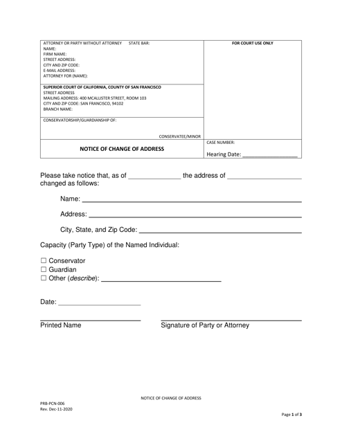 Form PRB-PCN-006  Printable Pdf