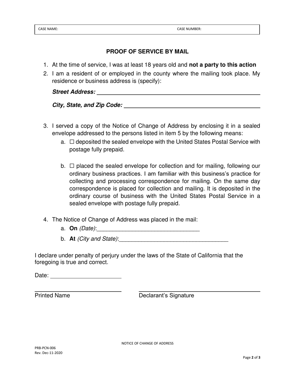 Form PRB-PCN-006 Notice of Change of Address - County of San Francisco, California, Page 2