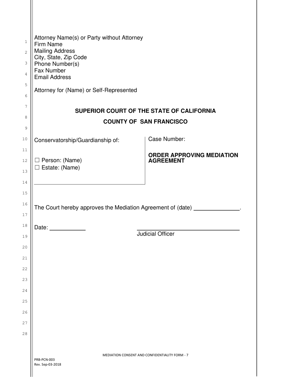 Form PRB-PCN-003 Mediation Consent and Confidentiality Form - County of San Francisco, California, Page 7