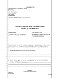 Document preview: Form PRB-PGN-001 Confidential Declaration of Proposed Guardian - County of San Francisco, California