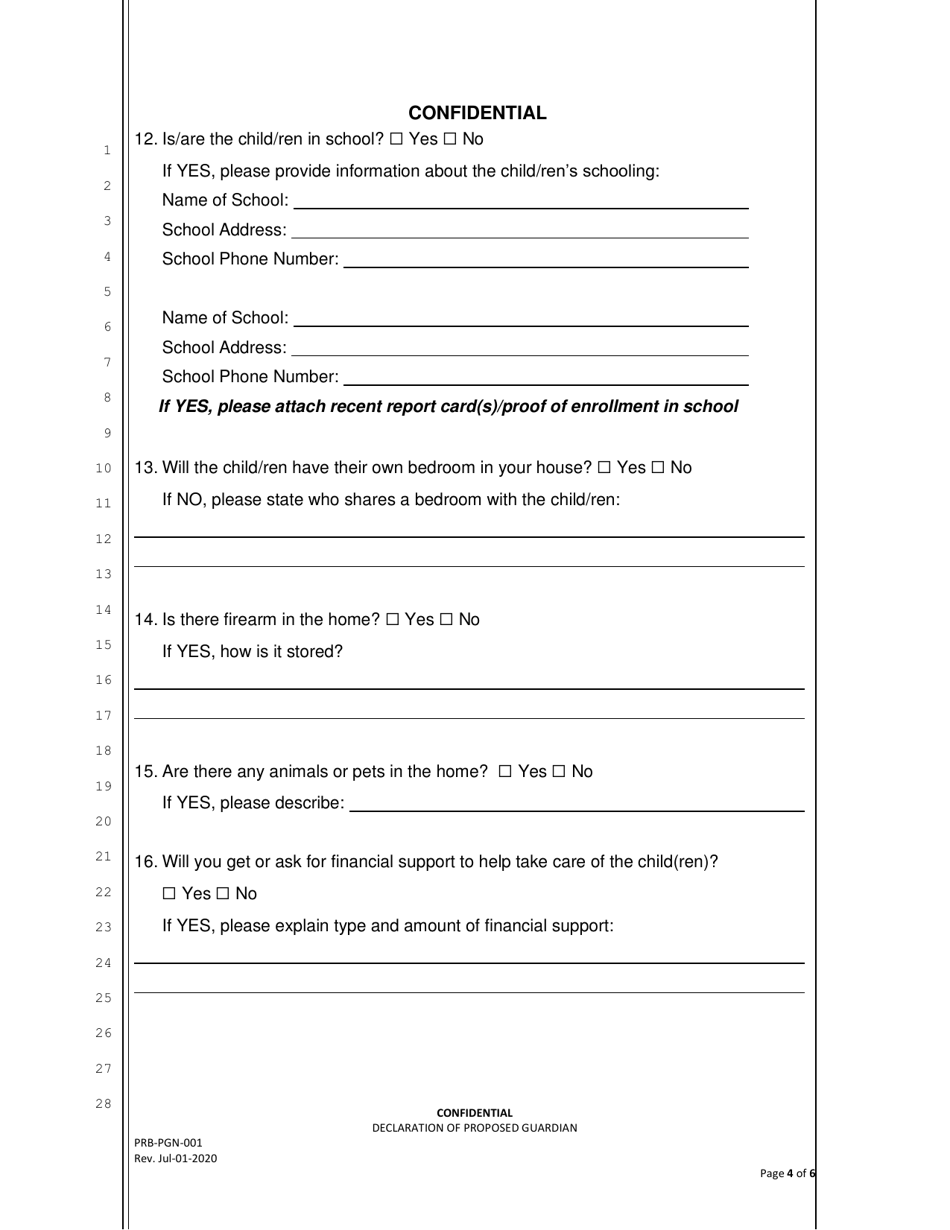 Form PRB-PGN-001 Confidential Declaration of Proposed Guardian - County of San Francisco, California, Page 4