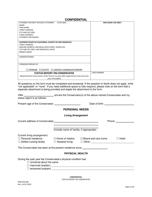 Form PRB-PCN-005 Status Report on Conservatee - County of San Francisco, California