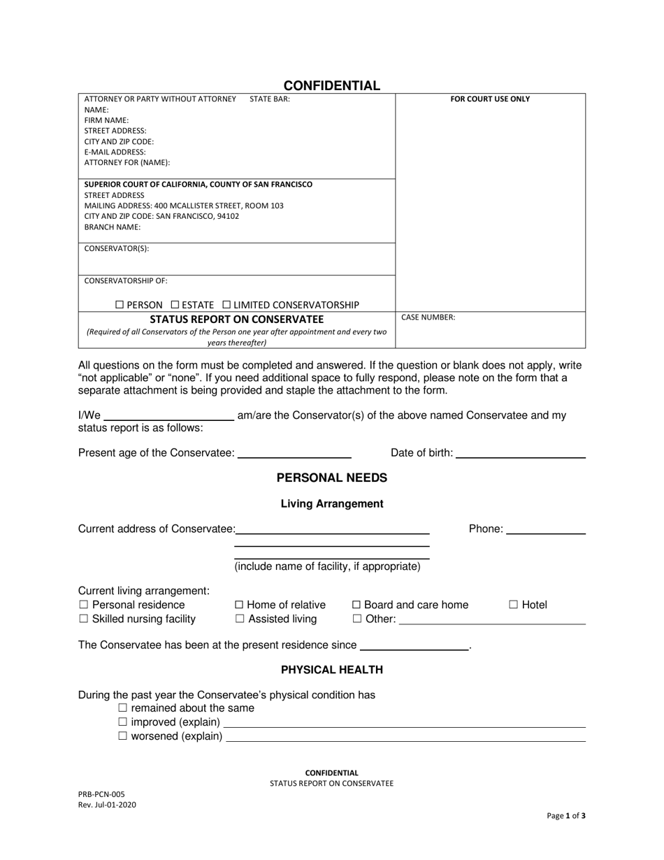 Form PRB-PCN-005 Status Report on Conservatee - County of San Francisco, California, Page 1