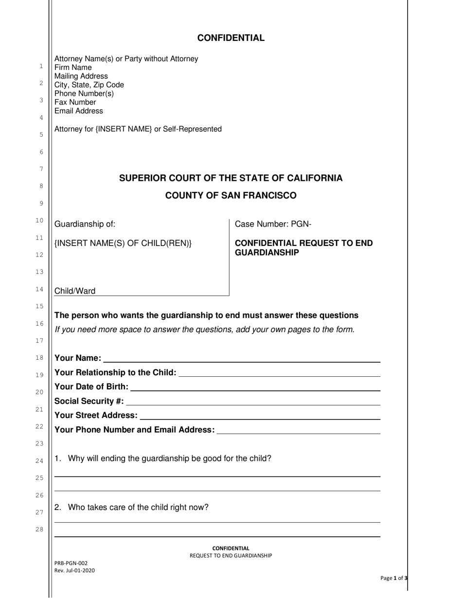 Form PRB-PGN-002 Download Printable PDF or Fill Online Confidential ...