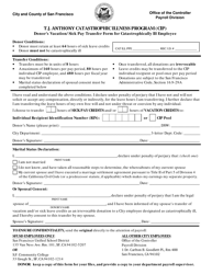Document preview: Donor's Vacation/Sick Pay Transfer Form for Catastrophically Ill Employee - T.j. Anthony Catastrophic Illness Program (Cip) - City and County of San Francisco, California