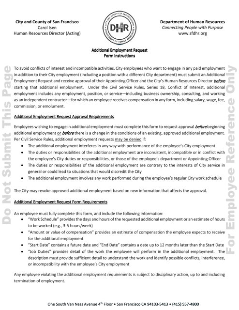 "Additional Employment Request" - City and County of San Francisco, California Download Pdf