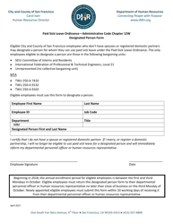Document preview: Designated Person Form - Paid Sick Leave Ordinance - Administrative Code Chapter 12w - City and County of San Francisco, California