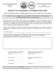 Request for Reasonable Accommodation Form - City and County of San Francisco, California, Page 2