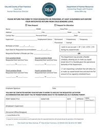 Document preview: Request for Lactation Accommodation - City and County of San Francisco, California