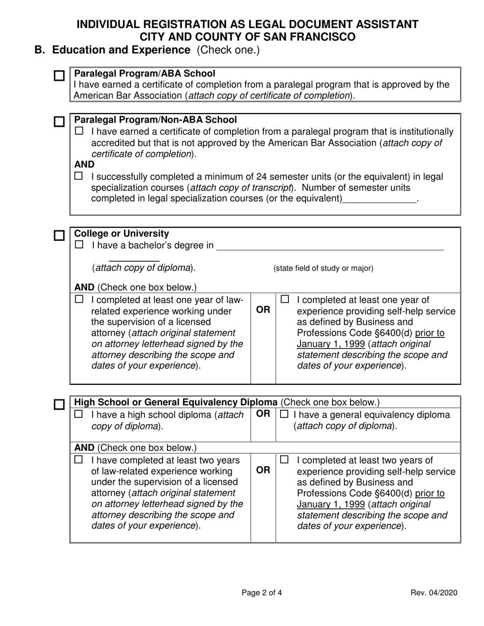 Individual Registration as Legal Document Assistant - City and County of San Francisco, California, Page 2