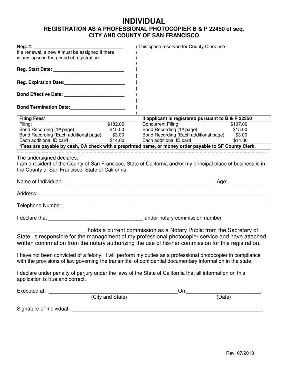 Professional Photocopier Individual Application - City and County of San Francisco, California, Page 1