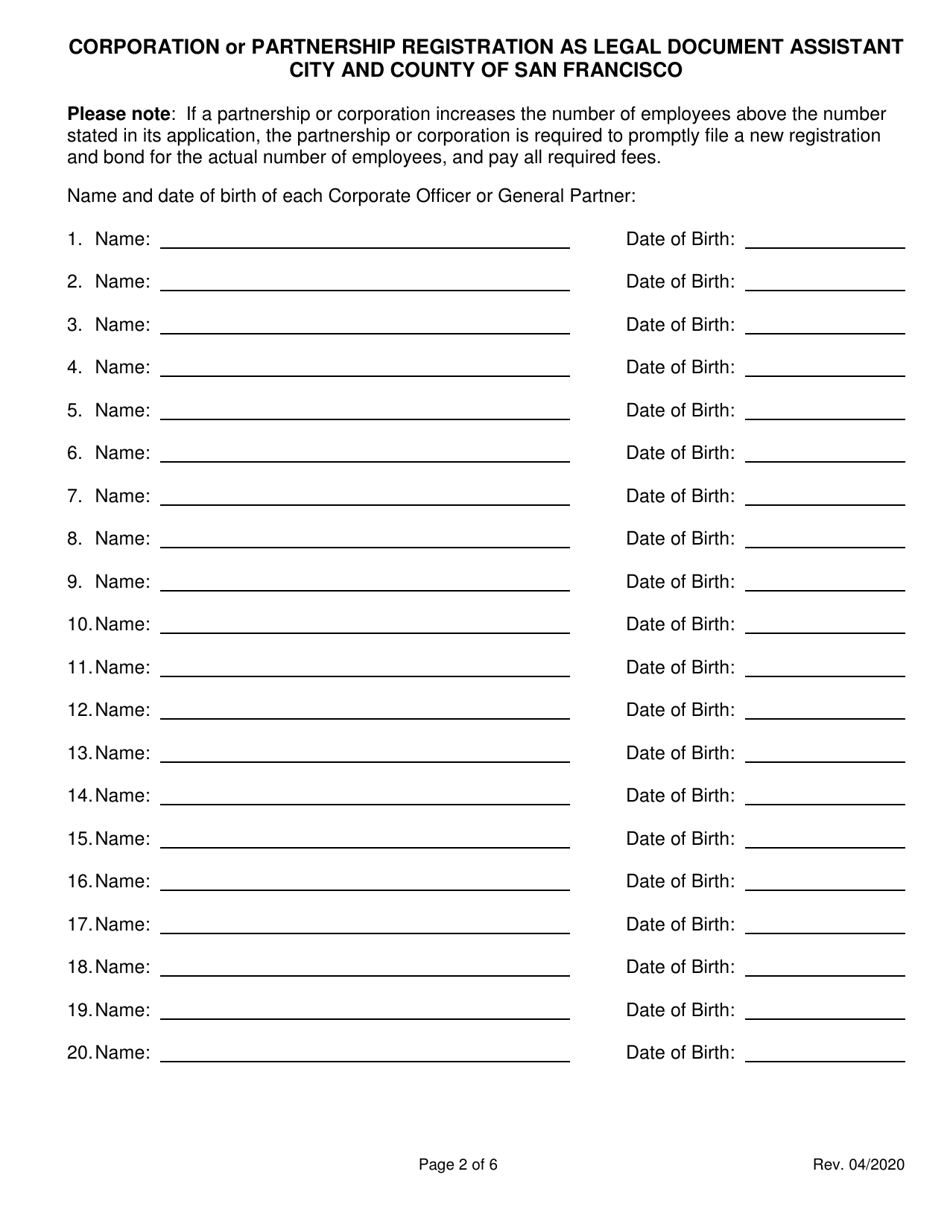 Corporation or Partnership Registration as Legal Document Assistant - City and County of San Francisco, California, Page 2