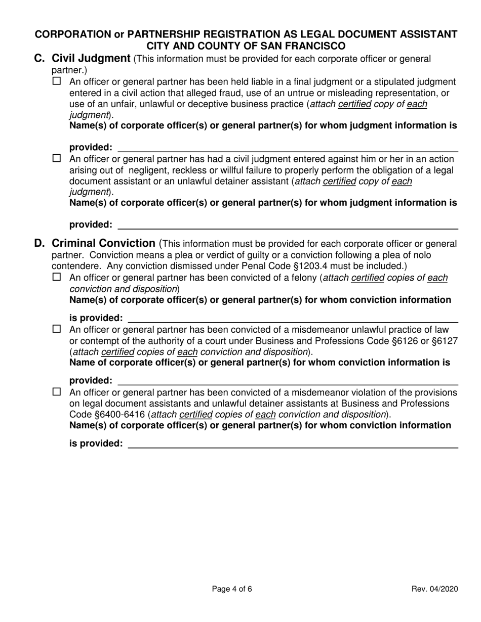 Corporation or Partnership Registration as Legal Document Assistant - City and County of San Francisco, California, Page 4