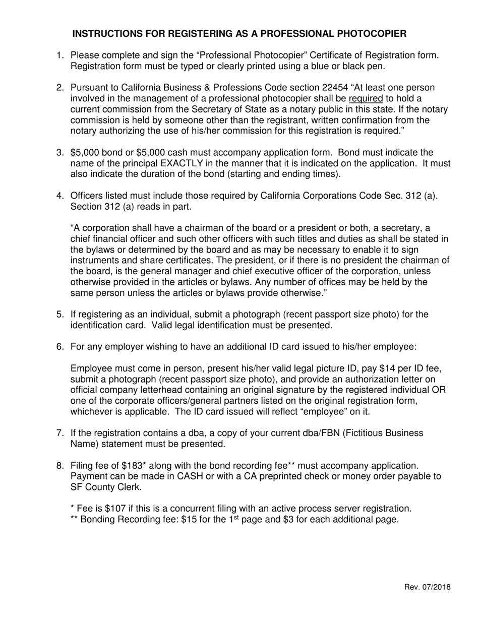Registration as a Professional Photocopier - Corporation or Partnership - City and County of San Francisco, California, Page 3