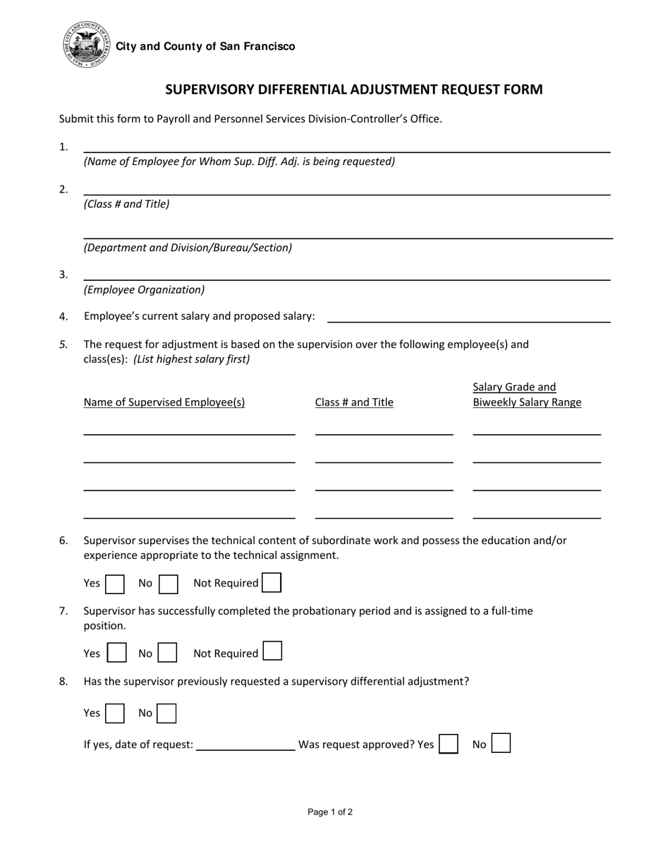 Supervisory Differential Adjustment Request Form - City and County of San Francisco, California, Page 1
