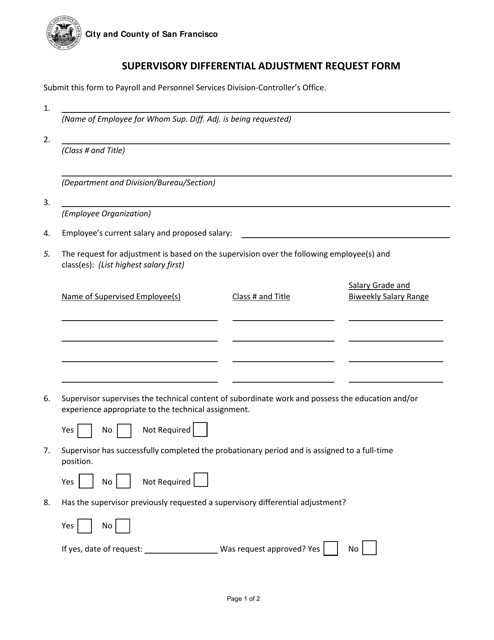 Supervisory Differential Adjustment Request Form - City and County of San Francisco, California