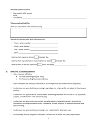 Telecommute Application and Agreement Form - City and County of San Francisco, California, Page 2