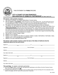 Document preview: Declaration of Domestic Partnership - City and County of San Francisco, California