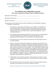 &quot;Peer Mediation and Confidentiality Agreement&quot; - City and County of San Francisco, California