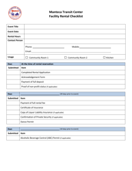 Document preview: Facility Rental Checklist - Manteca Transit Center - City of Manteca, California