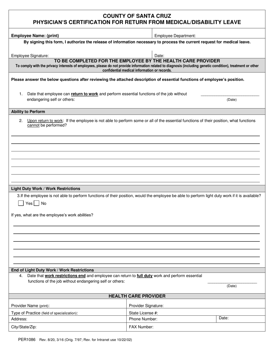 Form PER1086 - Fill Out, Sign Online and Download Printable PDF, County