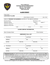 Document preview: Alarm Permit - City of Manteca, California