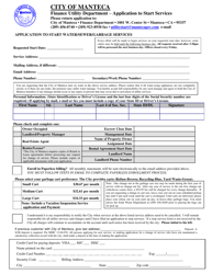&quot;Application to Start Water/Sewer/Garbage Services&quot; - City of Manteca, California