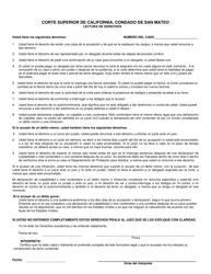 Form CR-1 Advice of Rights - County of San Mateo, California (English/Spanish), Page 2