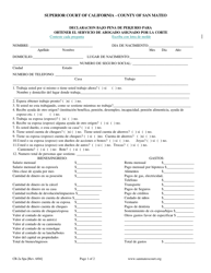 Document preview: Formulario CR-2A Declaracion Bajo Pena De Perjurio Para Obtener El Servicio De Abogado Asignado Por La Corte - County of San Mateo, California (Spanish)