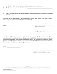 Form CR-25 Waiver of Right to Counsel and Order Permitting Appearance in Propria Persona - County of San Mateo, California, Page 2