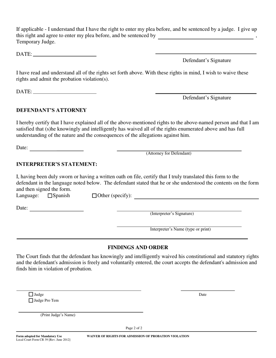 Form CR-39 - Fill Out, Sign Online and Download Fillable PDF, County of ...