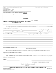 Form CR-102 Order Withdrawing Lien on Real Property Posted as Bail - County of San Mateo, California